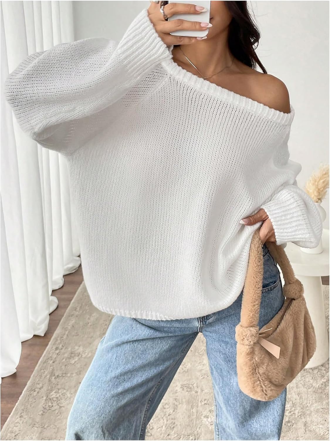 Verdusa Women's Off The Shoulder Sweater Casual Oversized Fall Sweaters Pullover Knit Tops - Image 6