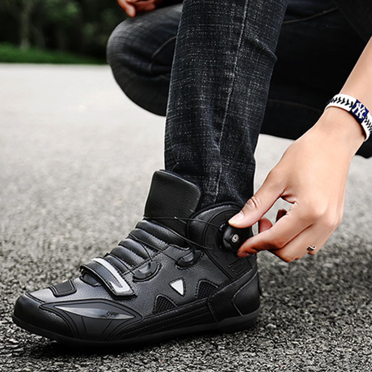 Stivali da Moto in Pelle Uomo Scarpe da Moto da Motocross | Stivali da Street Casual, Antiscivolo, Resistenti e Comode, Traspiranti, Rinforzate, Supporto alla Caviglia