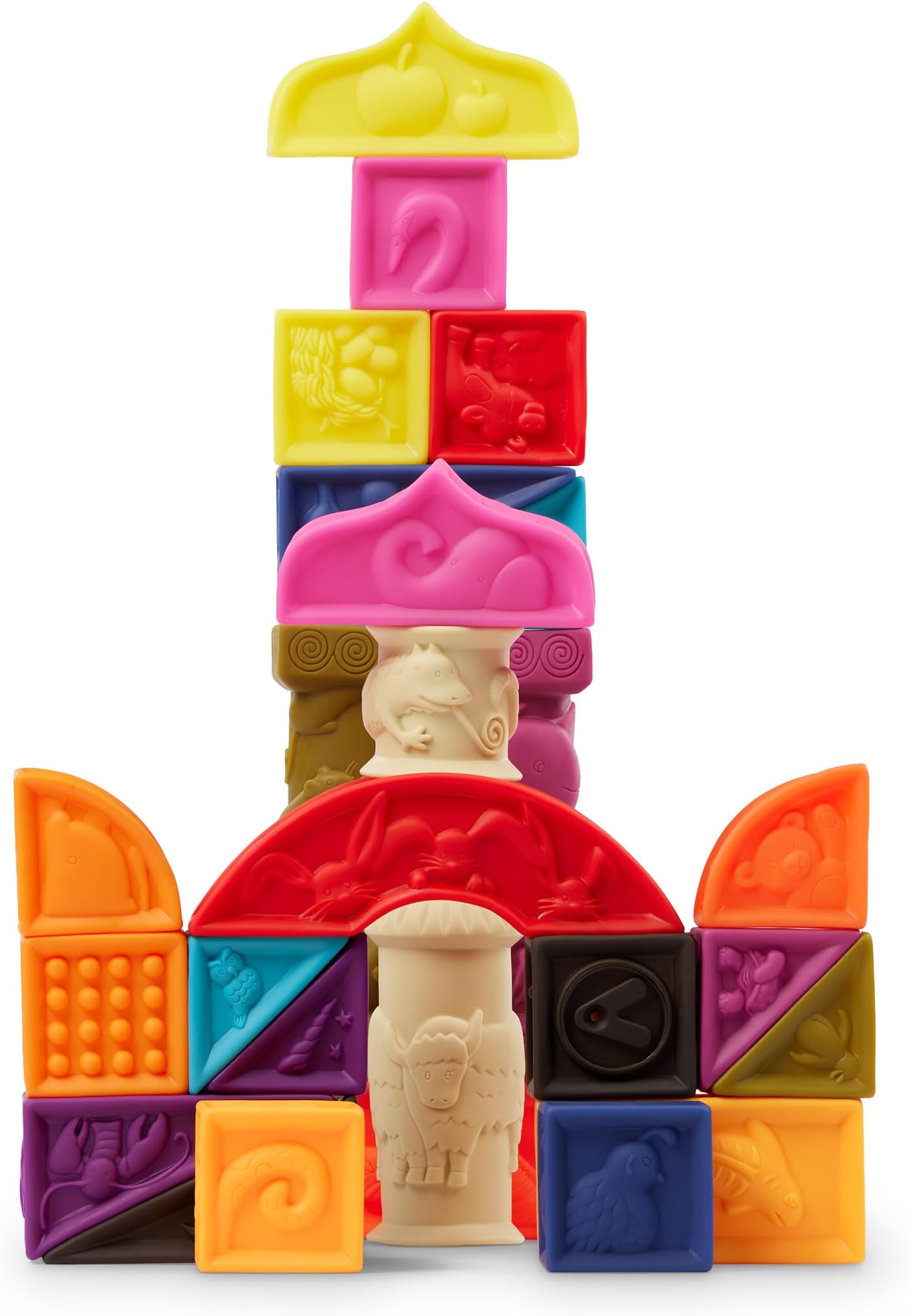 B. toys โ Alphabet Learning Blocks for Babies & Toddlers โ 26 Soft Squeezable ABC Blocks with Textured Animals โ Educational Toys for Sensory Play, Bath Time & Early Development โ 6+ Months