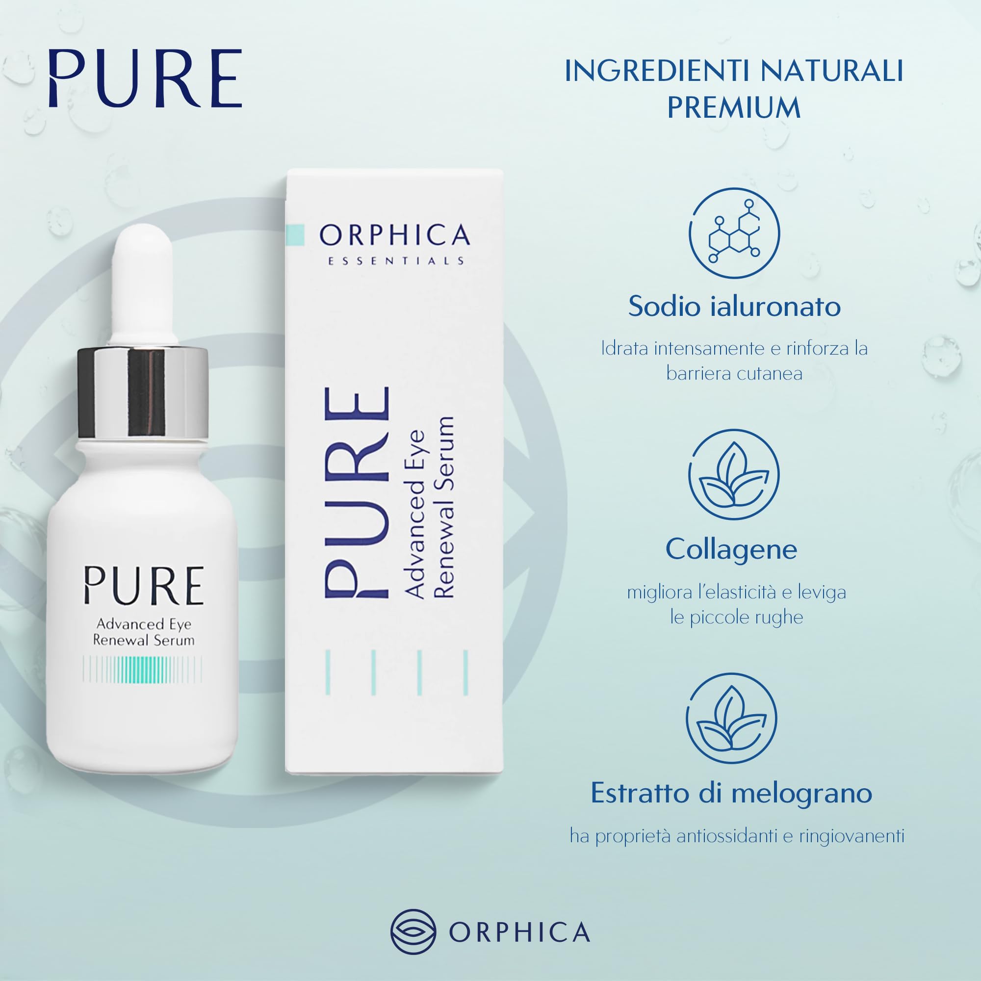 ORPHICA PURE Siero Contorno Occhi Effetto Lifting 15 ml - Siero con Vitamine A E B3 ed Estratti Naturali, Siero per Contorno Occhi Borse e Occhiaie, Crema Contorno Occhi Antirughe, Eye Serum