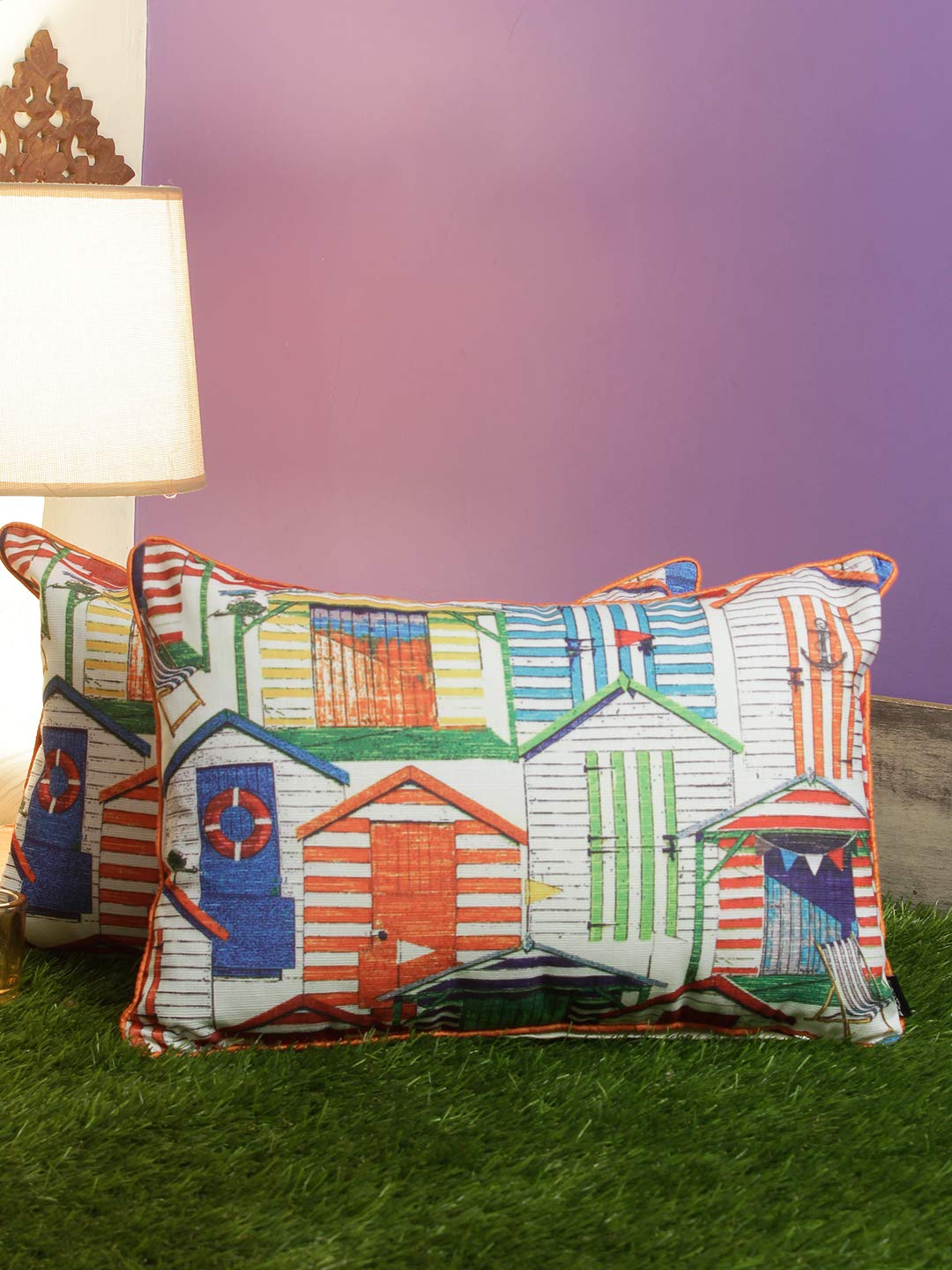 Soumya Set of 2 Decorative Sham/Baby/Rectangle Cushion Cover Digital Printed Premium Soft Polylinen Fabric Multi Color Cushion Cover Set, 2 pc Cushion Cover, 12"x18"