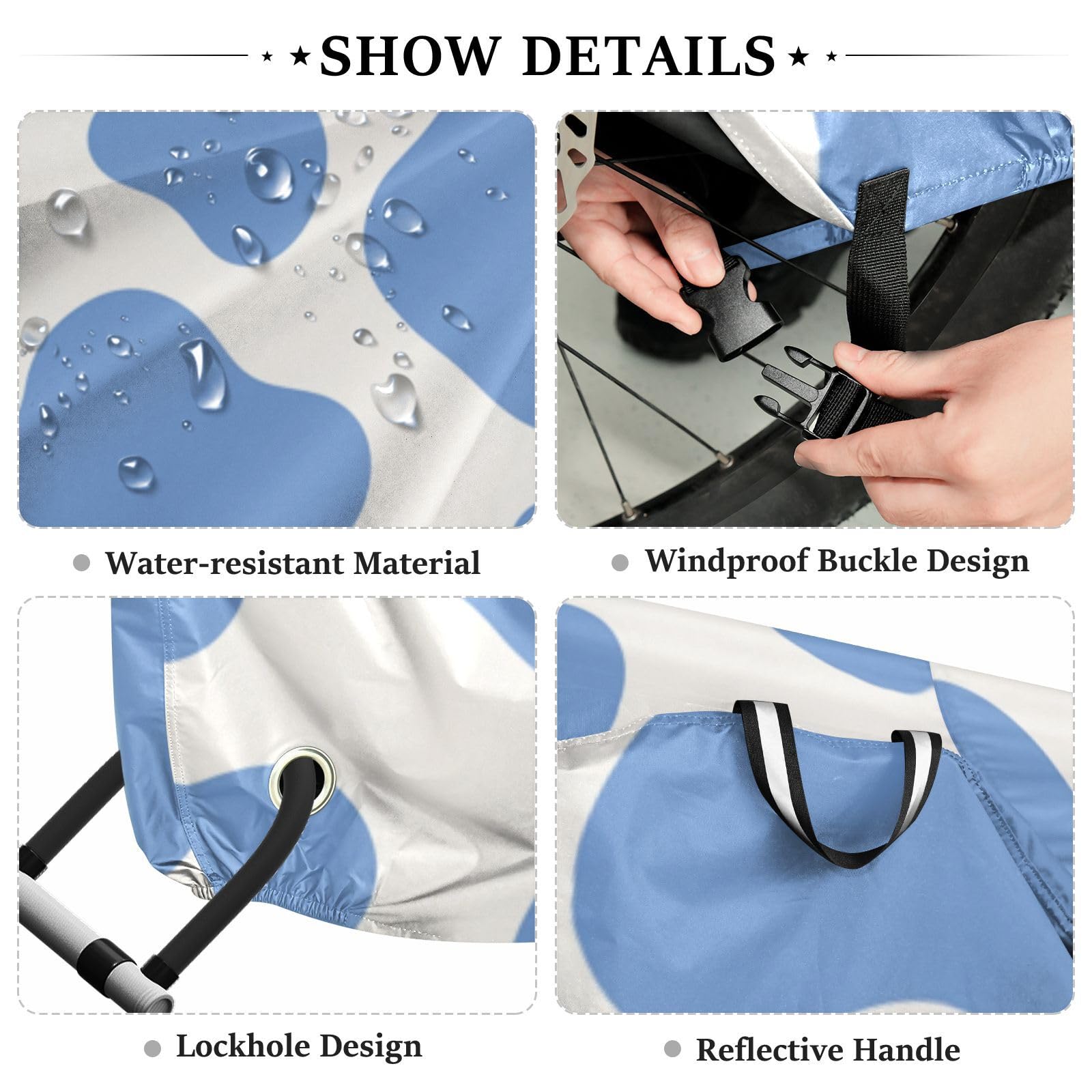 Housse de vélo imperméable avec trous de verrouillage pour intérieur et extérieur - Convient pour la plupart des accessoires de vélo - Bleu