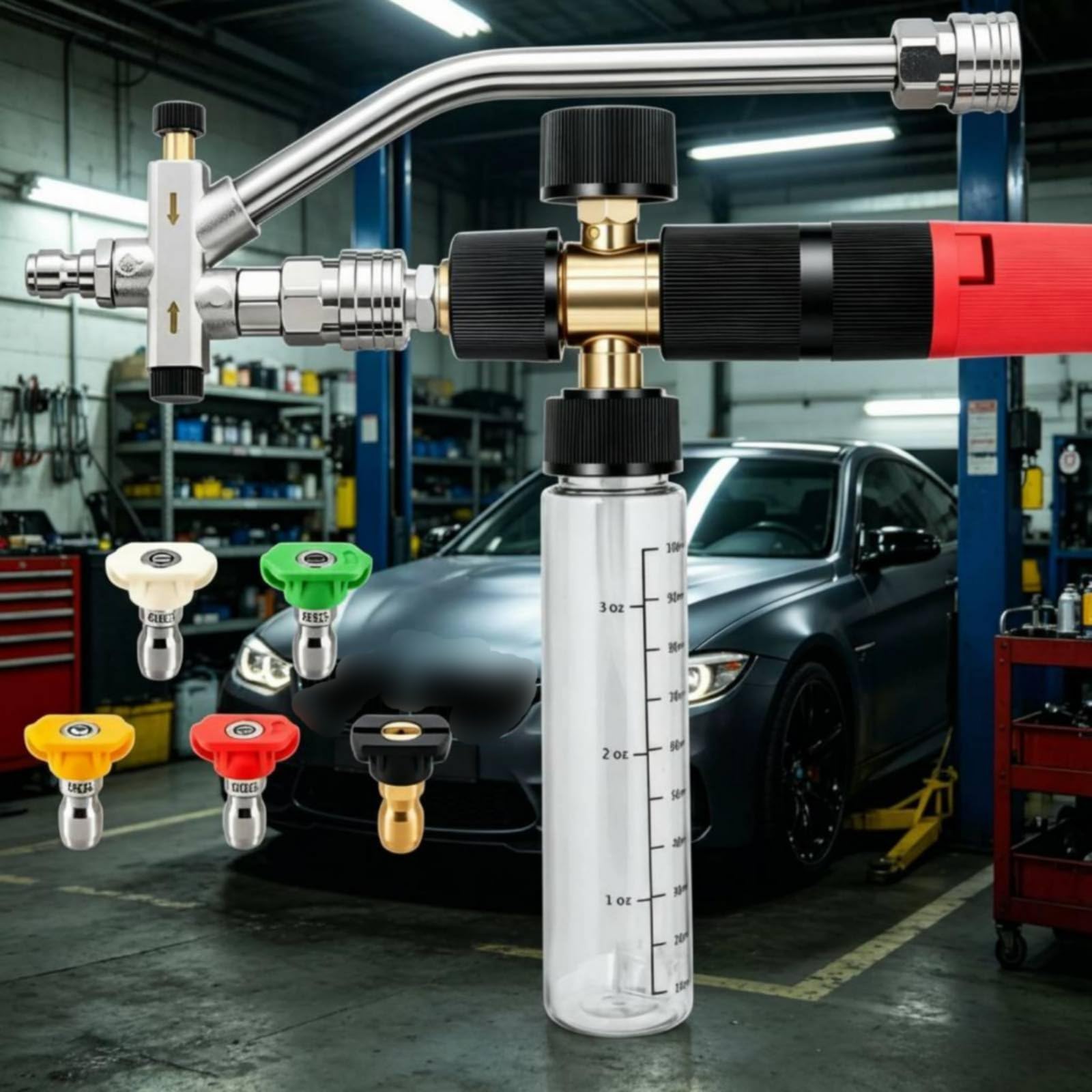 Cleaning Spray Nozzle Ugello per Risciacquo E Schiuma Accessorio Idropulitrice con Doppia Interfaccia E Misuratore Integrato Adatto per Cura Barche