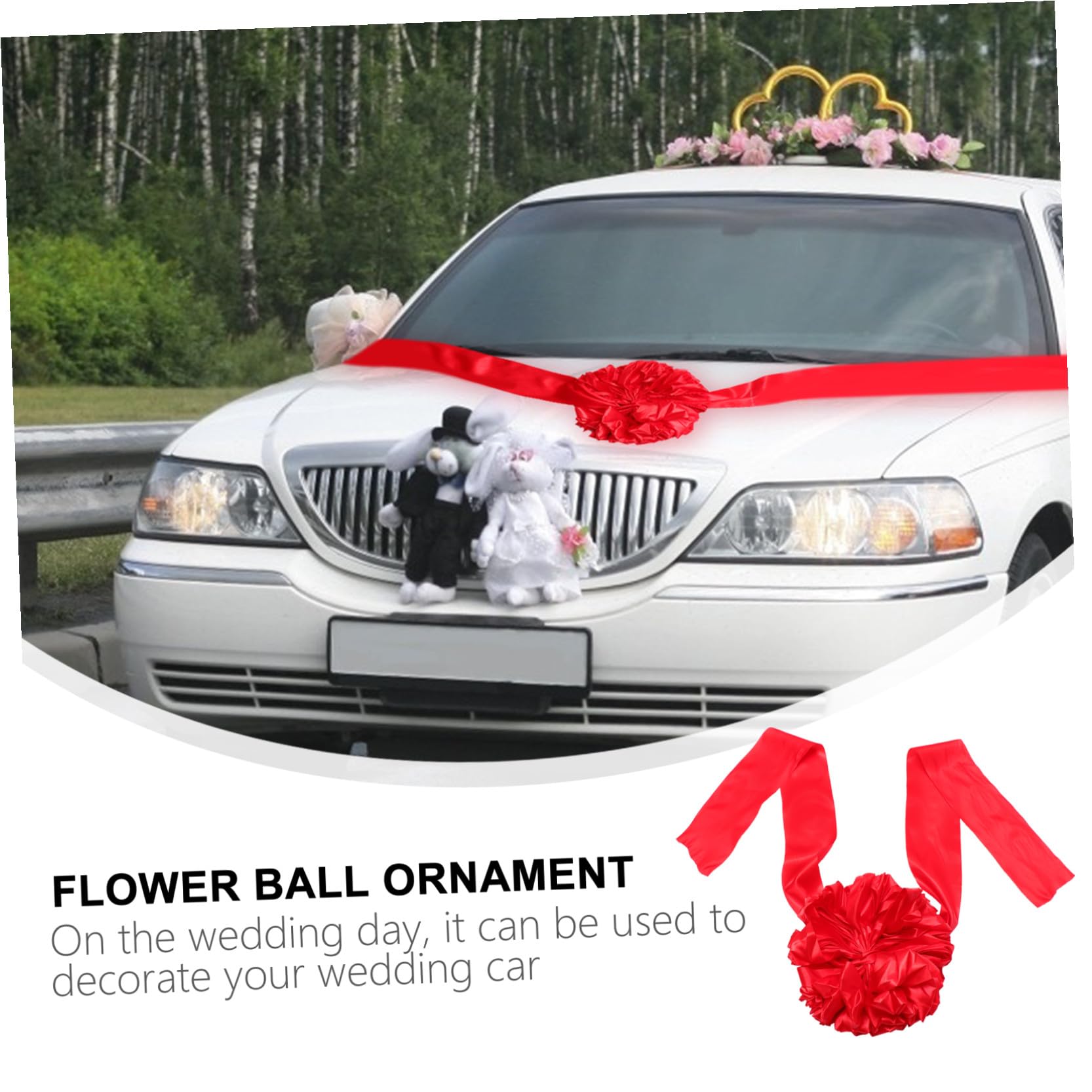 PRETYZOOM 2 STK Hochzeit Auto Dekoration Blumenstrauß Deko-Requisite Für Hochzeitsautos Blumenkugel Für Alles Zum Geburtstag Auto Bogen Blumenball-Requisite Ornament Rot Seidenmaterial