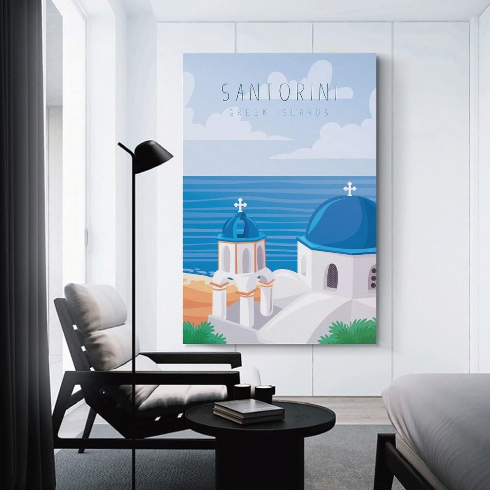 Junmoney Santorini Greece(3) Decorative Canvas Print 24x36inch(60x90cm), for Corridors, Hallways Or Apartment Entries, Decorative Wall Art for Narrow Spaces