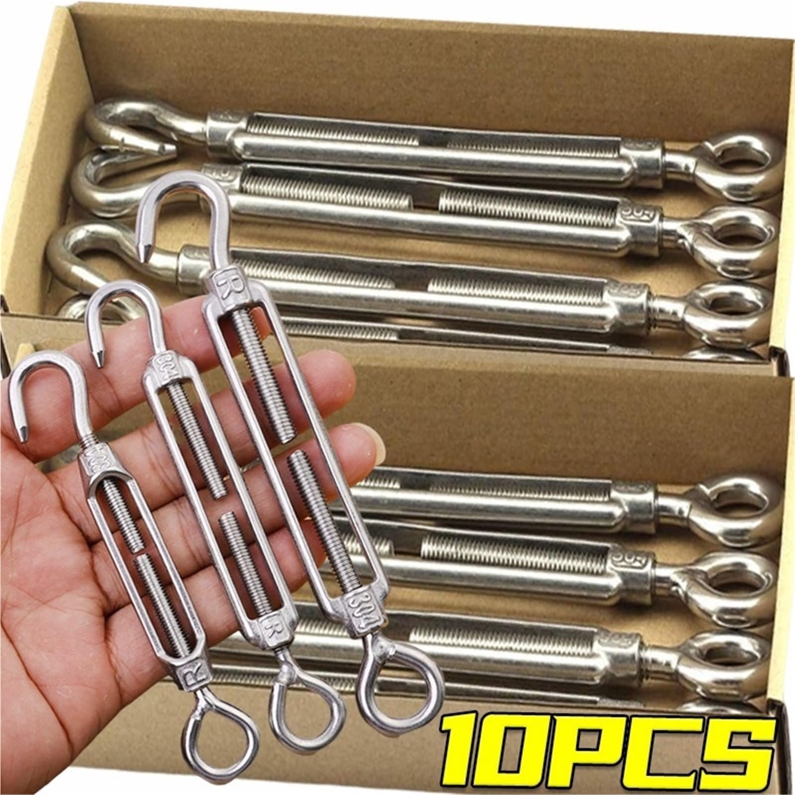Tensor de gancho y ojo, tensor de cuerda de alambre, aparejo pulido, tensión de cuerda de alambre de acero inoxidable, tensor de alambre ajustable(M4,10PCS)