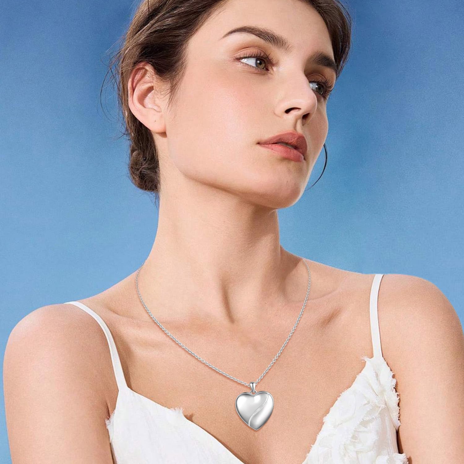 Collier médaillon photo pour femme en argent sterling 925 avec pendentif en forme de cœur