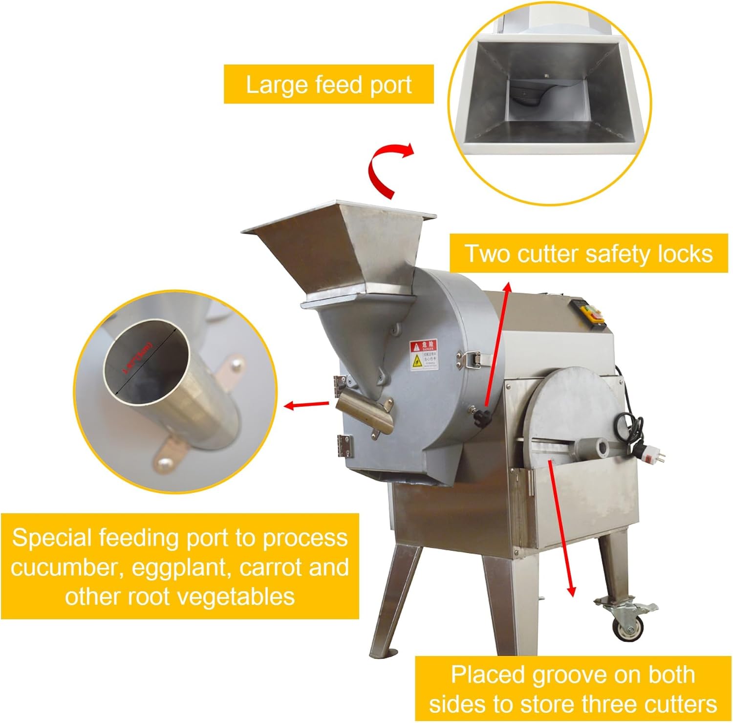Electric Fruit and Vegetable Slicer Multifunctional Vegetable Slicing Shredding Dicing Cutter Commercial Stainless Steel Food Chopper for Radish Potato Onion and Eggplant 110V 750W