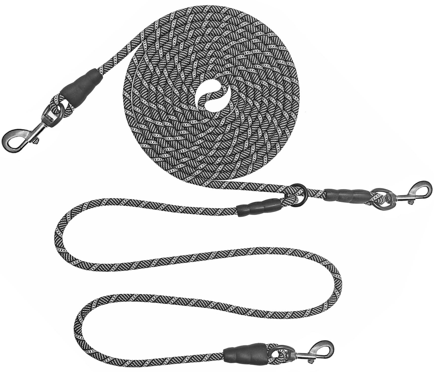 Mycicy Dog Tie Out for 2 Dogs, Long Double Dog Leash 12ft/ 20ft/ 30ft Reflective Tether, Overhead Trolley Runner with 4ft Zipline Rope for Outside