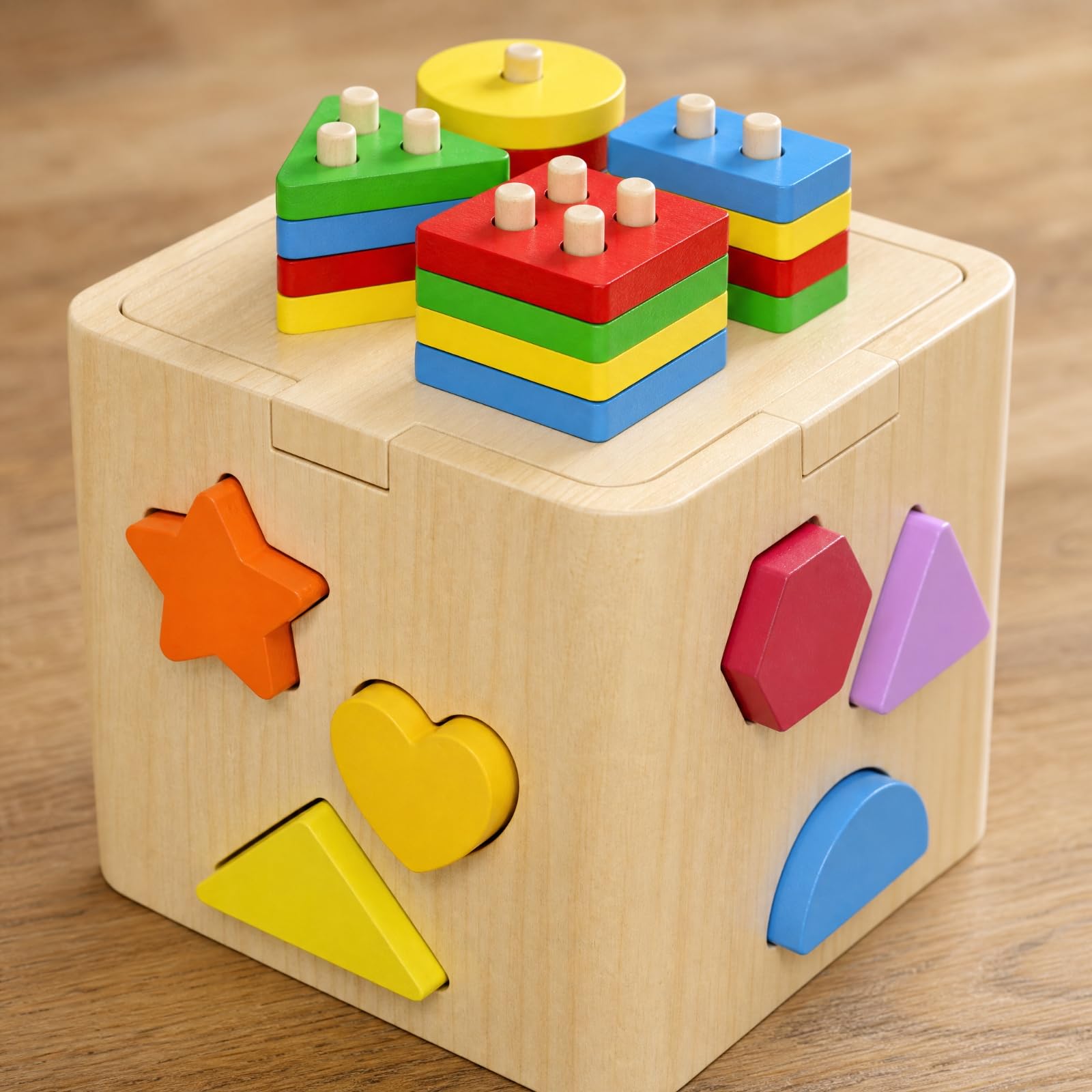 Cubo attività in Legno per Prima Infanzia Resistente Cubo attività in Legno Compatto per Area Giochi, Asilo, Abbinamento Geometrico