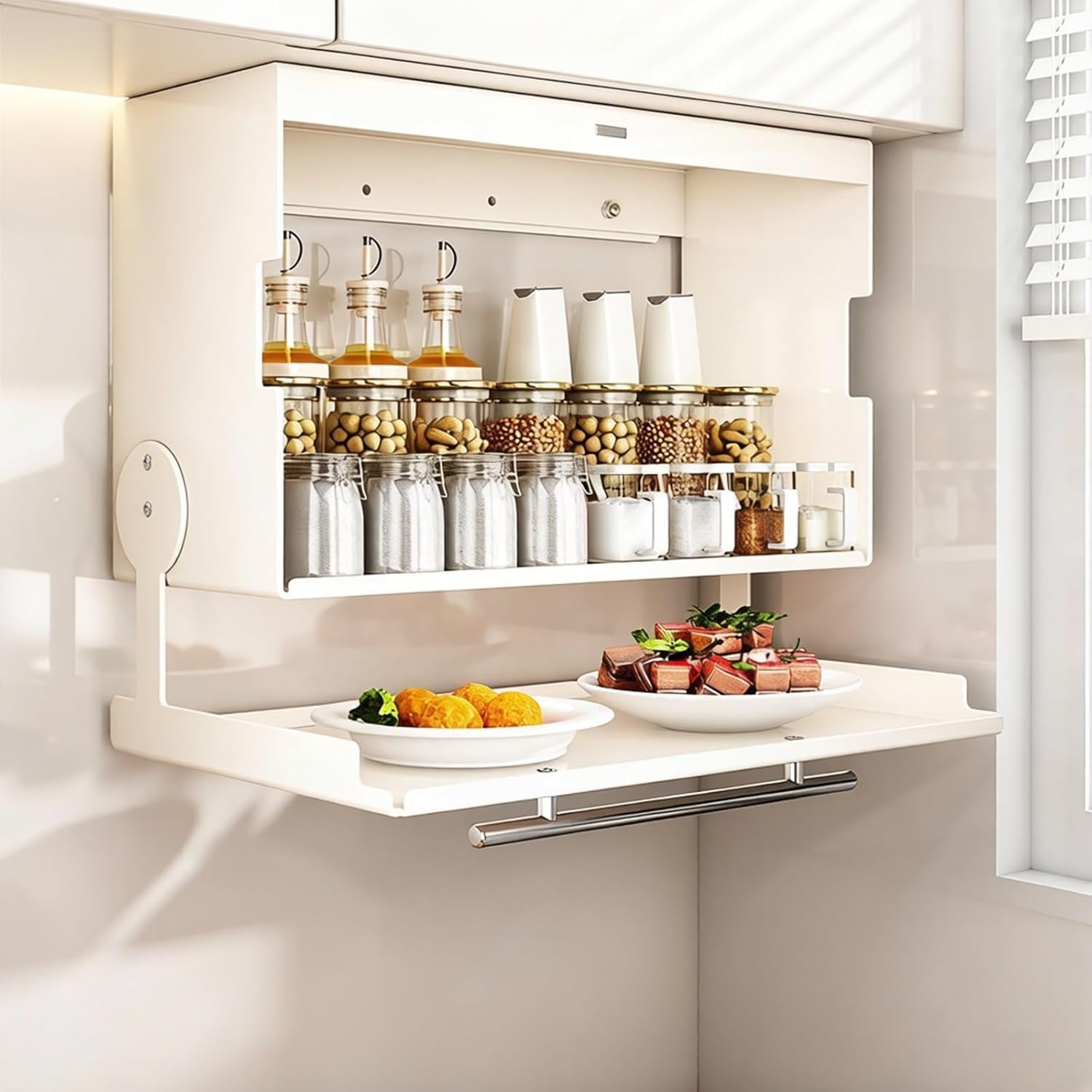 DLLDQBD Wall Mount Kitchen Storage Cabinet Floating Shelves, Floating Cabinet Spice Rack Utensil Storage Organizer(Size:40x19x39.9cm/15.7x7.5x15.7in,Color:White)
