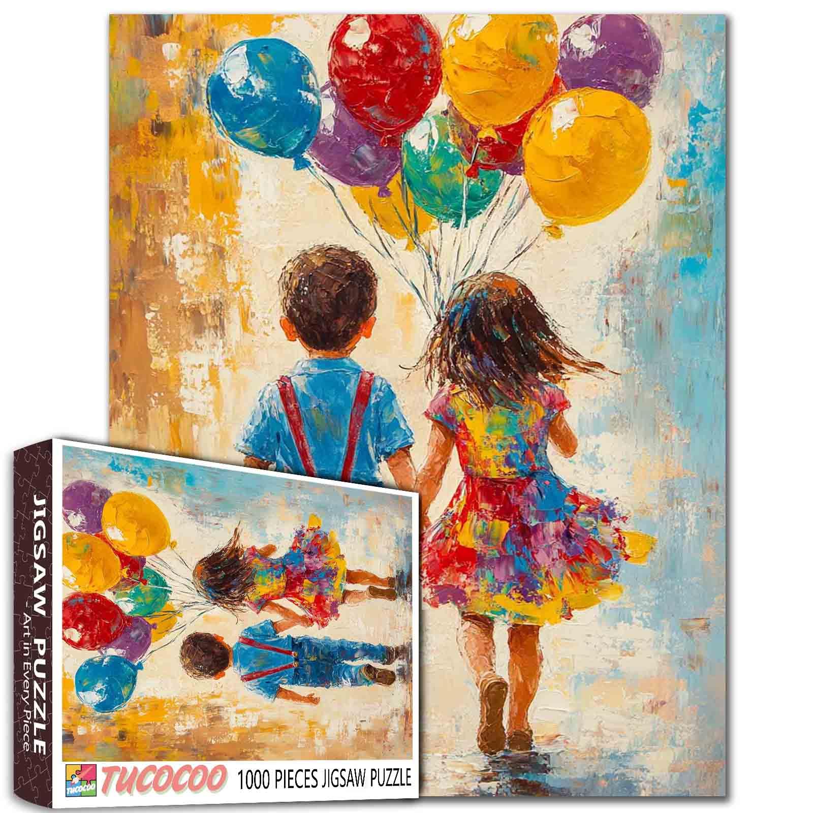 Tucocoo Banksy Little Girl and Boy Jigsaw Puzzle 1000 Pieces Graffiti Colorful Balloon Street Art Puzzles for Adults, DIY Crafts 1000 Piece Puzzle for Challenging Family Games Home Decor Gifts