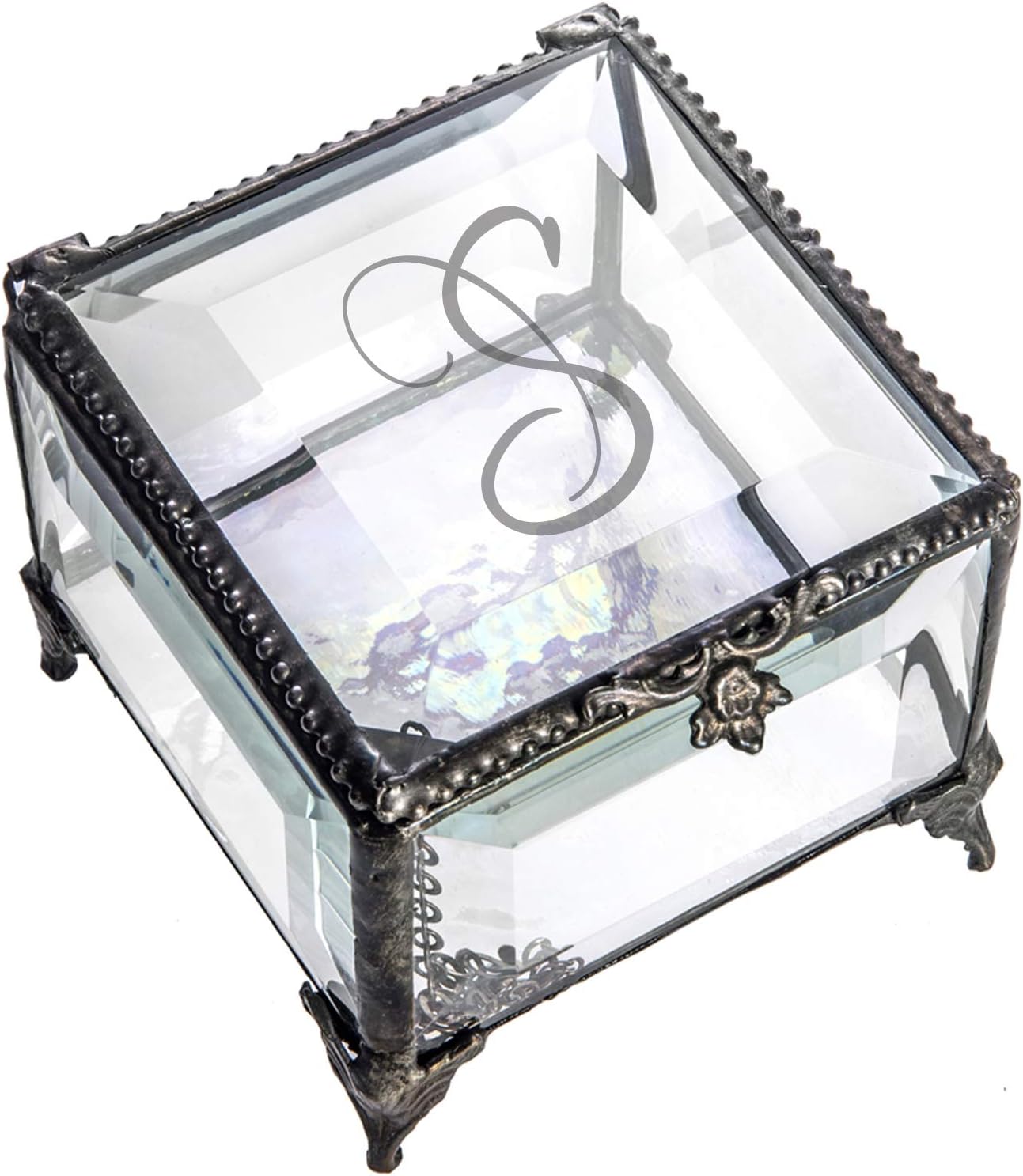 Monogrammed Glass Box Decorative Vanity Display Case Jewelry Storage Organizer Keepsake Personalized Gift for Her Vintage Decor J Devlin Box 326 EB251 (Clear Beveled)