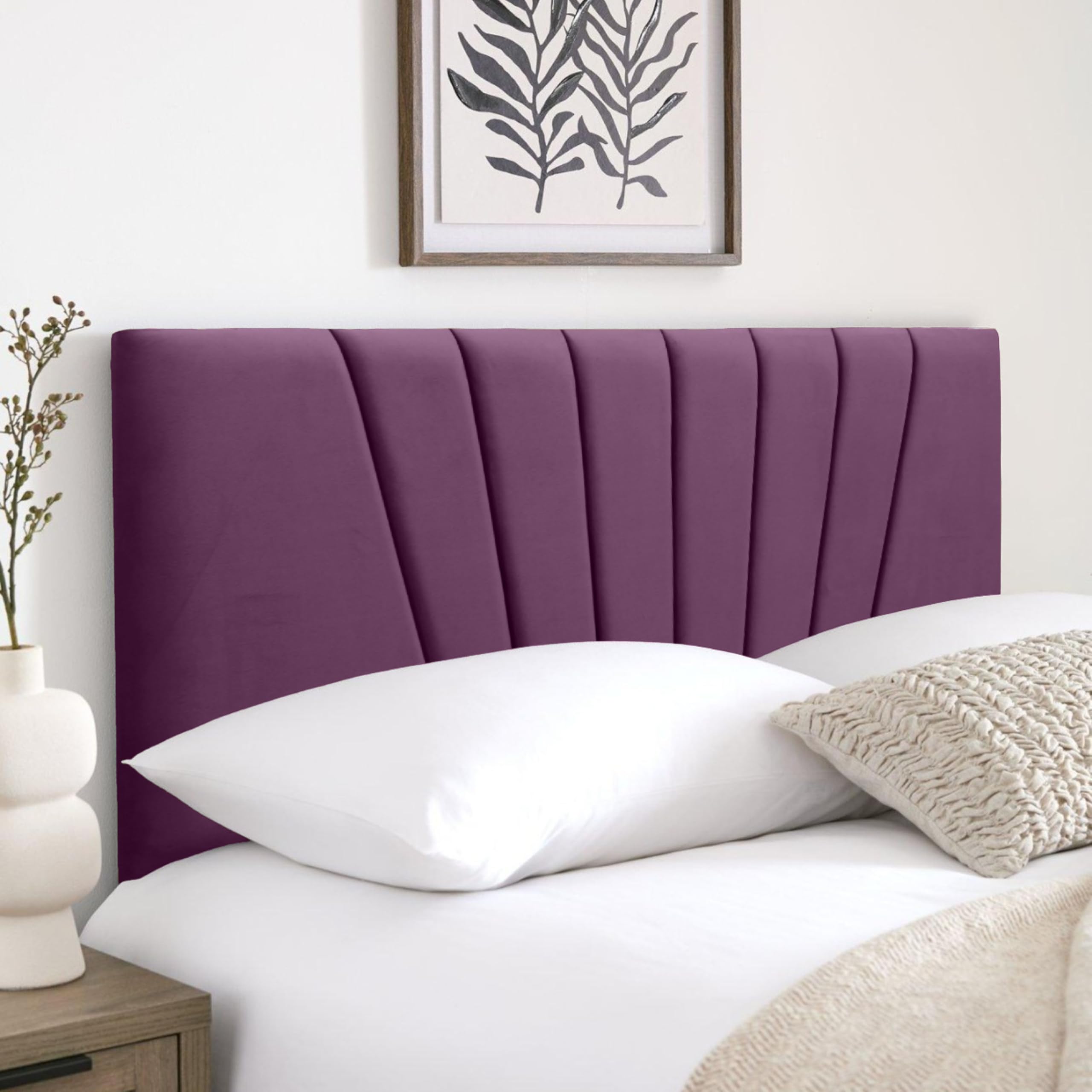 HB-1 Headboards for Beds – Sunrise 24'' Divan Bed Headboard – Headboards for Divan Beds, Bedroom & Hotel Furniture, Elegant Soft Plush Fabric Head Board (Plum Plush, 6FT Super King) — image 1