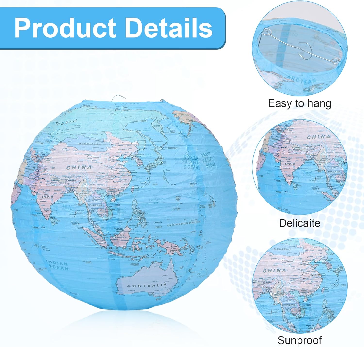 10Pcs 10 Inch Around The World Paper Lanterns, Globe Hanging Paper Lantern Travel Themed Party Decor World Map, Classroom Earth Day Partys Decorations for Home Earth Theme Party Decor