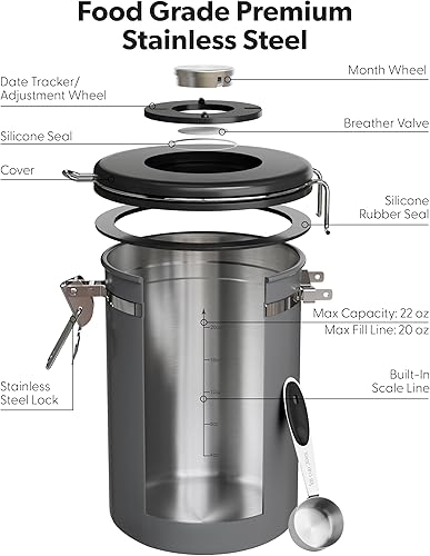 Miniatura 6 de Veken Coffee Canister with Window,Airtight Stainless Steel Kitchen Food Storage Container, Date Tracker & Scoop for Grounds Coffee, Beans, Tea,