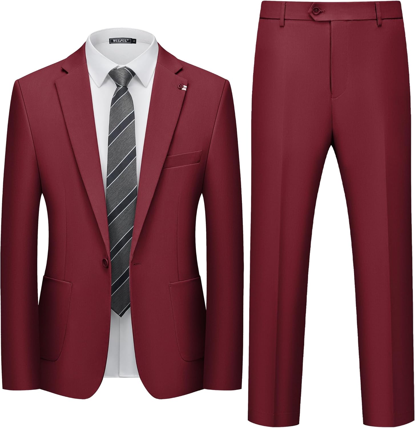 WULFUL Men's 2 Piece Slim Fit Suit Set One Button Blazer Jacket Pants Set