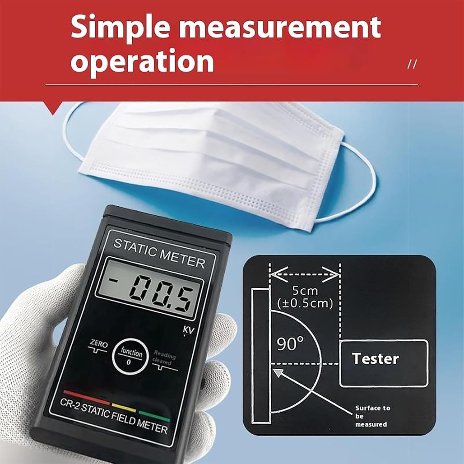 Medidor De Campo Electrostático, Probador Electrostático Portátil De 0–50 Kv con Pantalla LCD, Frecuencia De Aproximadamente 3 Veces/s, Probador Estático, Probador De Equilibrio Iónico para