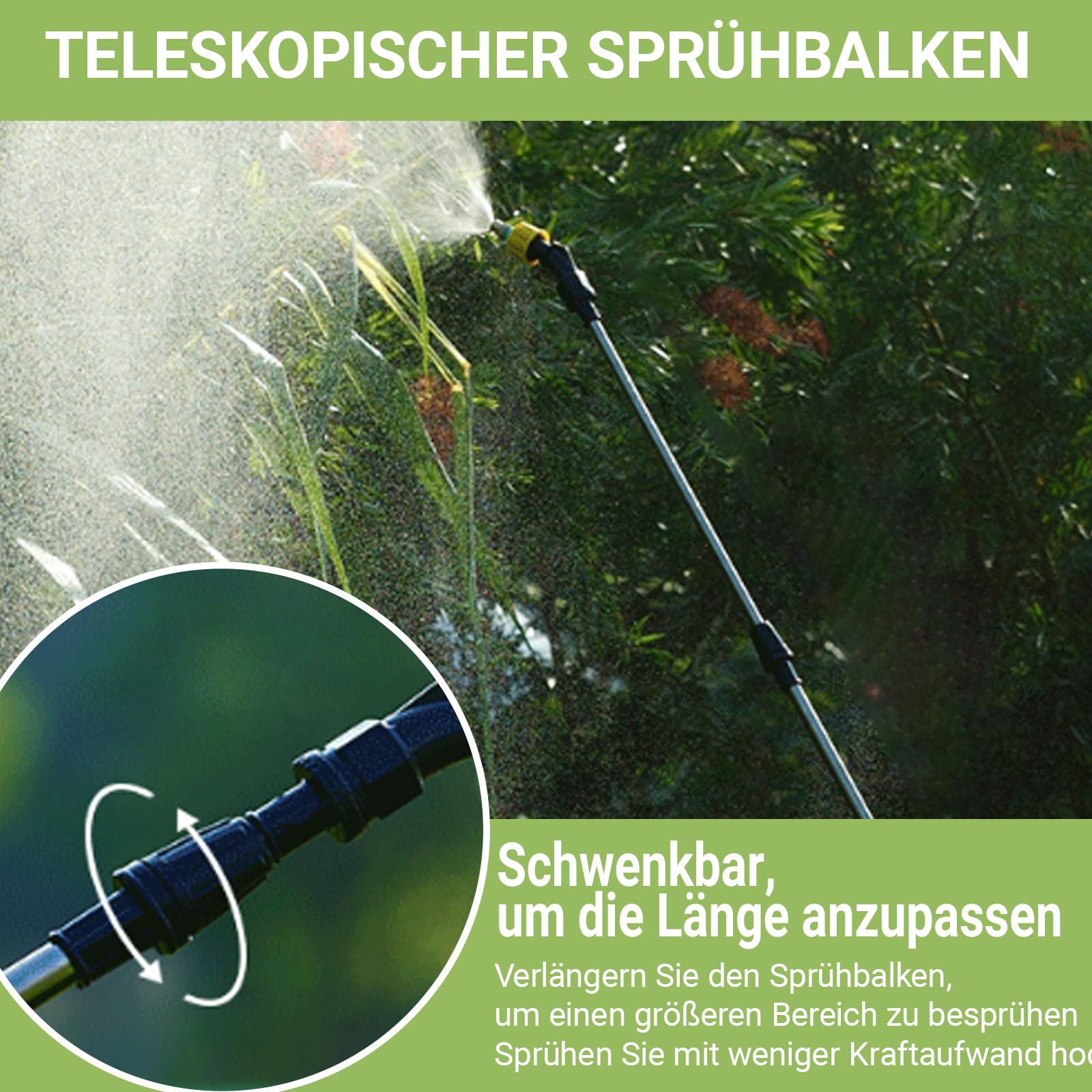 Spruzzatore Elettrico 5L, Nebulizzatore Giardino con 3 Ugelli Regolabili, Impugnatura ricaricabile USB, 60 cm Asta Telescopica e tracolla regolabile, Spruzzatore per Erbacce da Giardino e Piante