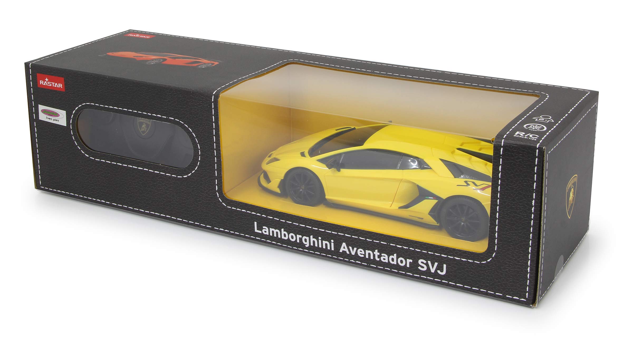 JAMARA 405187 - Lamborghini Aventador SVJ 1:24 2,4 GHz - oficjalna licencja, do 1 godziny jazdy przy ok. 9 km/h, idealnie odwzorowane szczegóły, wysokiej jakości wykonanie, żółty