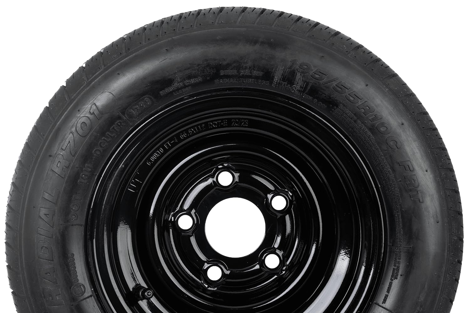 Ruota rinforzata per rimorchio 195/55 R10C 98/96N con cerchio in acciaio nero UNITRAILER 6Jx10 H2 5x112 ET-4 - 10 pollici ruota completa fino a 750 kg per rimorchi e roulotte