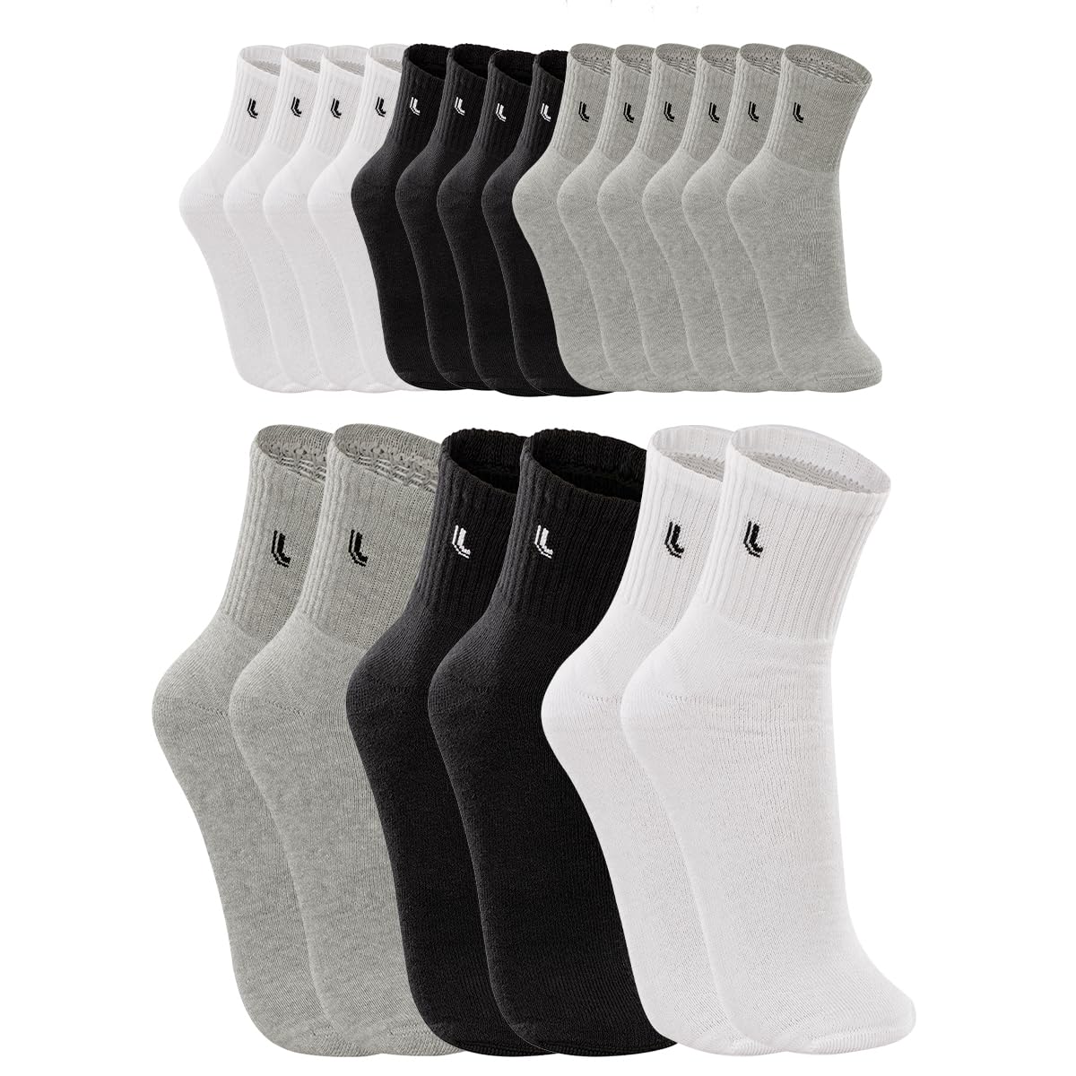 Kit 10 pares Meia Cano Médio, Básica, Lupo, adulto-unissex, Branca/Cinza/Preta, 41 a 44, G