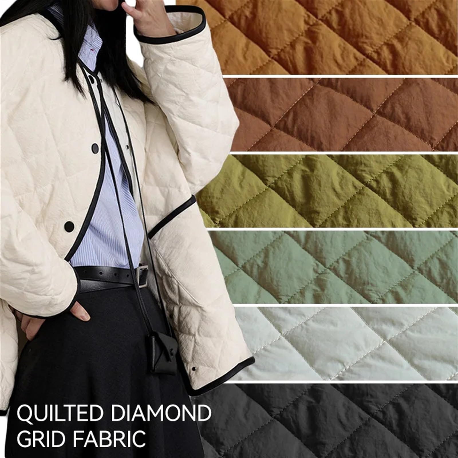 Tessuto cotone Tessuto trapuntato in cotone e lino, fai da te, cucito, patchwork, tre strati, for cappotto imbottito, giacca, casa, abbigliamento per Ricamo(White,100X150CM)
