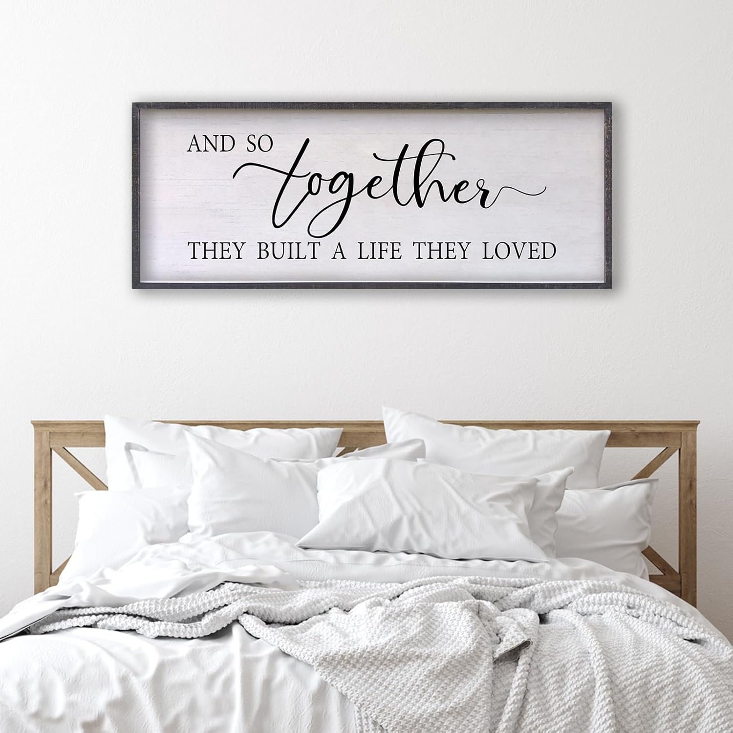 And So Together They Built A Life They Loved Sign Above Bed Wall Decor 24×10 Inch Master Bedroom Over Bed Wood Framed Wall Art (Black) Black Frame 24"X10" And So Together They Built A Life They Loved