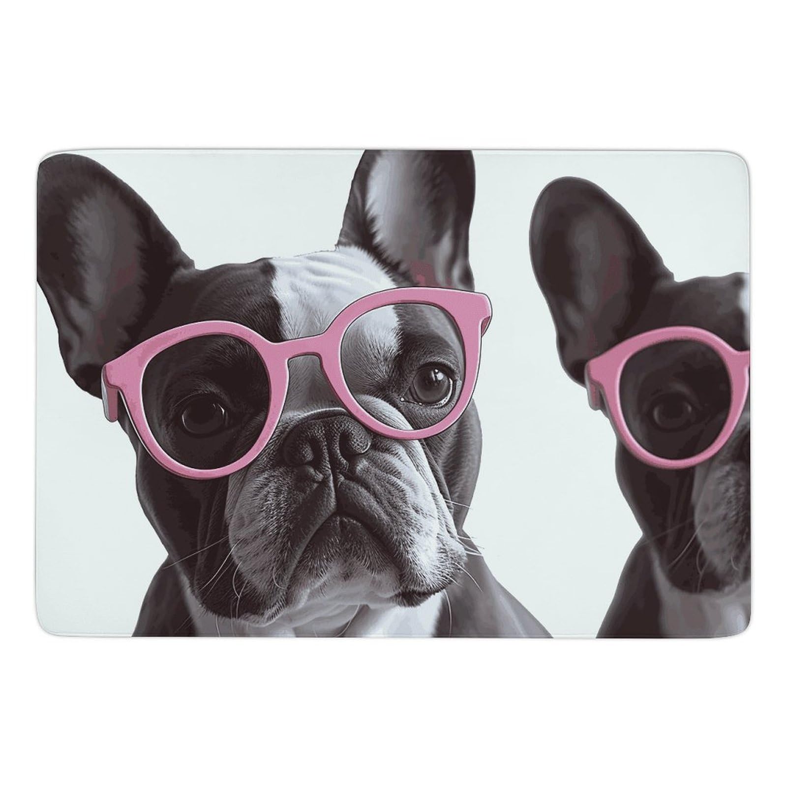 Grand tapis de bain bouledogue français à lunettes pour une salle d'eau pop et moderne