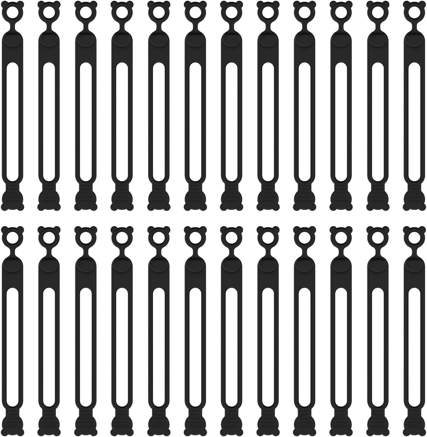 24Pcs Reusable Silicone Cable Ties - Cord Organizer, Travel Essentials, Kitchen & Office Organization (Black)