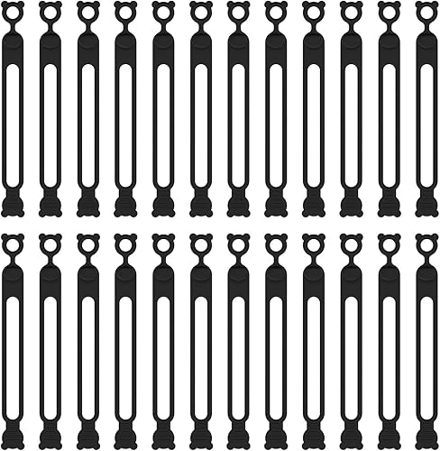 24 bridas de silicona reutilizables, organizador de cables, artículos esenciales de viaje, organización de cocina y oficina (negro) negro