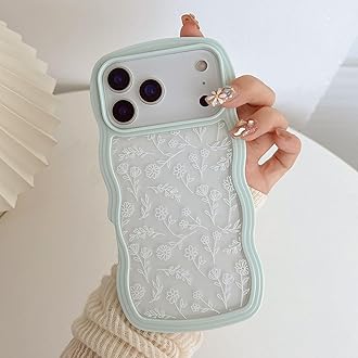 QLTYPRI for iPhone 17 Pro Case, Cute Curly Wave Frame Clear Case for Girls Women, Flower Clear TPU Bumper Soft Silicone Shockproof Protective Phone Cover for iPhone 17 Pro - White Floral/Light Blue
