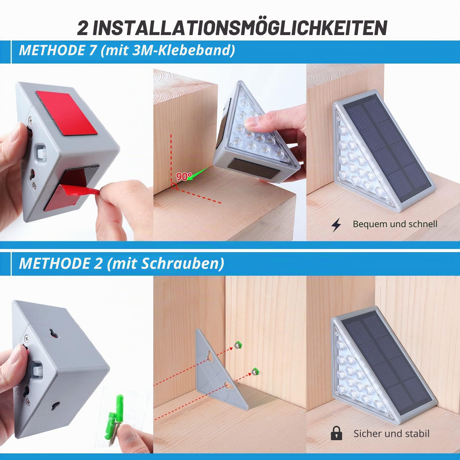 NIORSUN Solarlampen für Außen, 6 Stück Warmweiß Treppenbeleuchtung Außen Wasserdichte IP67 mit automatischer Ein-/Ausschaltung, Solarleuchten für Stufen, Treppen, Garten, Terrasse, Gehweg