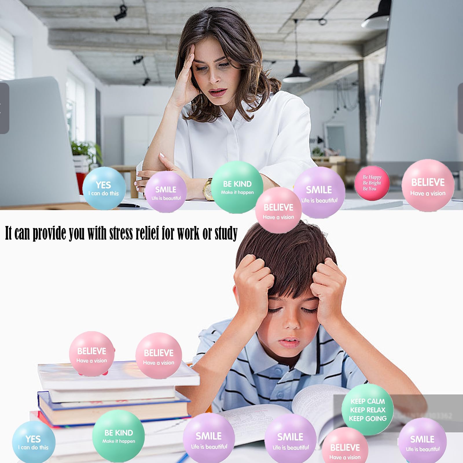 48 Stück Motivierende Stress Bälle 6Stile-5.3cm Bälle Inspirierende Stress