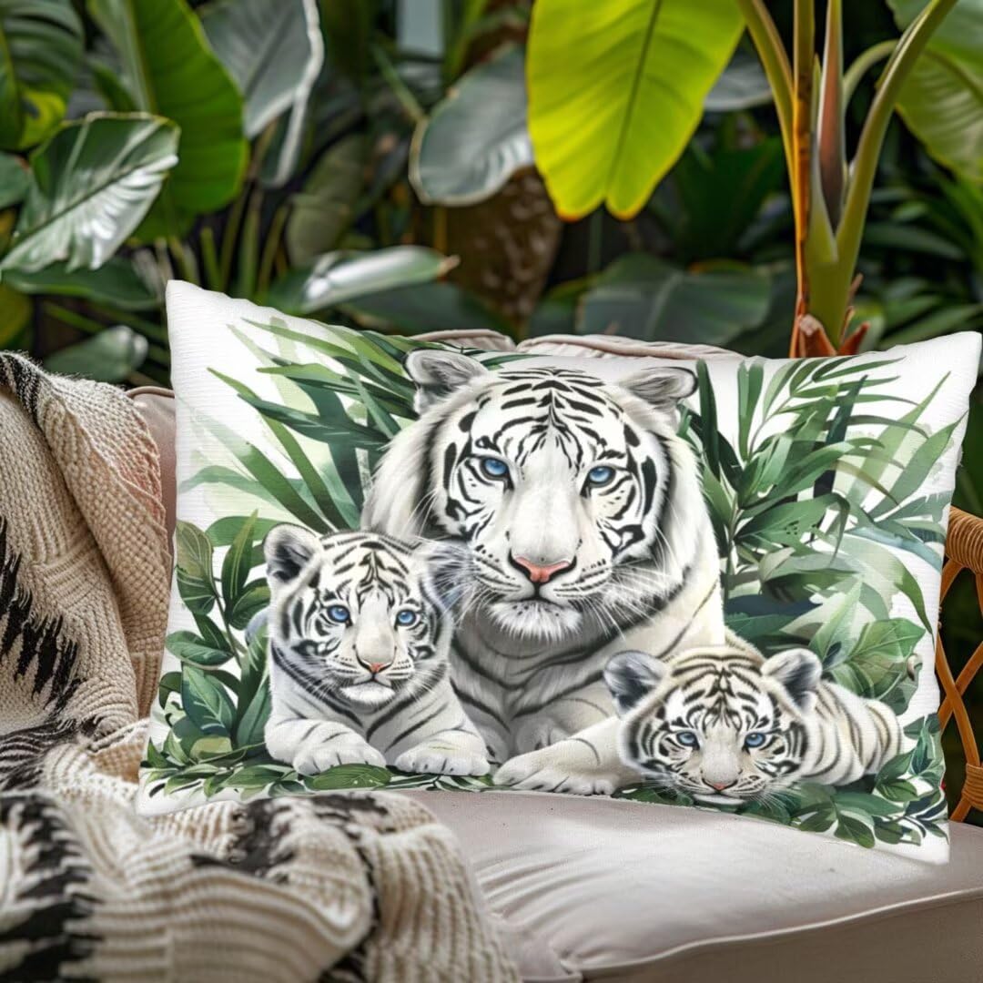 Outdoor Kissen Wetterfest 2 Stück Dekokissen Gartenkissen, Wetterfest Outdoor Kissenbezüge 60x80 cm, Rechteckig Outdoorkissen Lendenkissen Zierkissenbezüge für Garten Patio Balkon (Niedlich Tiger) -J5