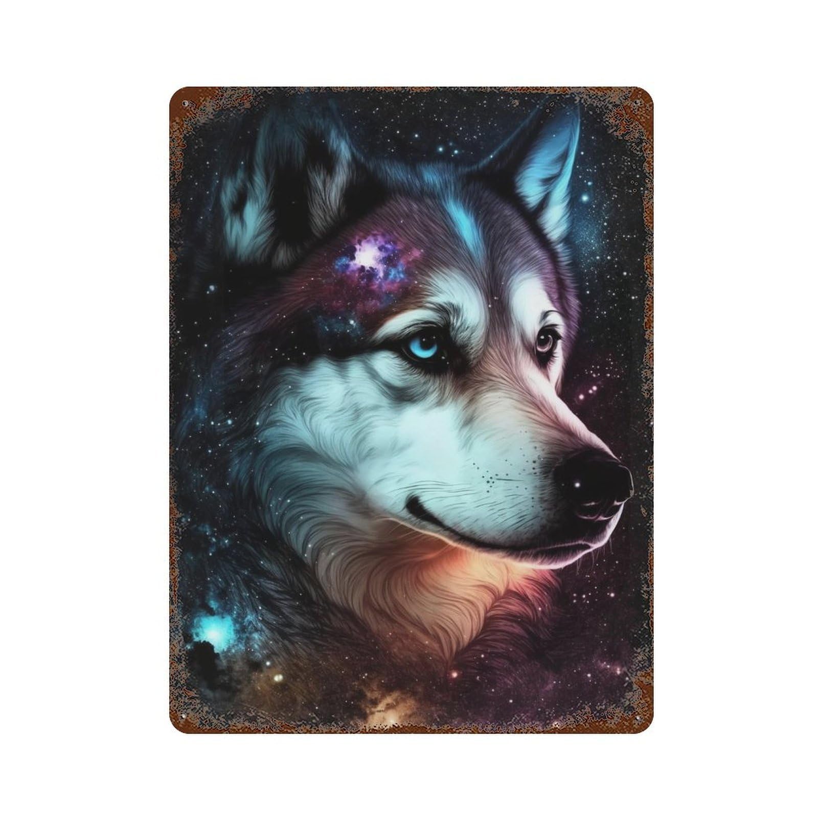 Galactic Wolf Portrait -43 Decorative Tin Sign 15.7"x11.8", Vintage Wall Decor for Garage, Pub Or Kitchen