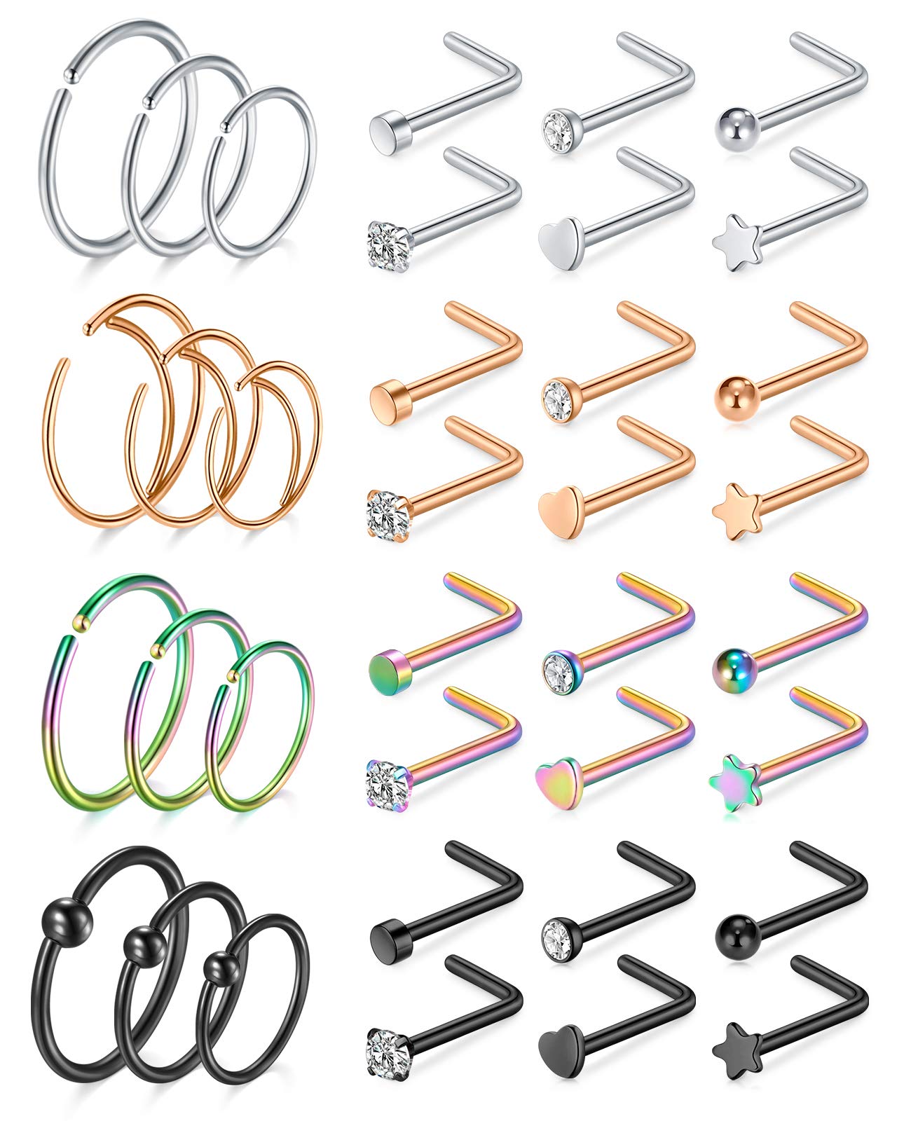 Mayhoop 18G Nose Rings Hoops Nose Studs for Nose Piercing Surgical Steel Nostril Piercing Nose Piercing jewelry for Women Men