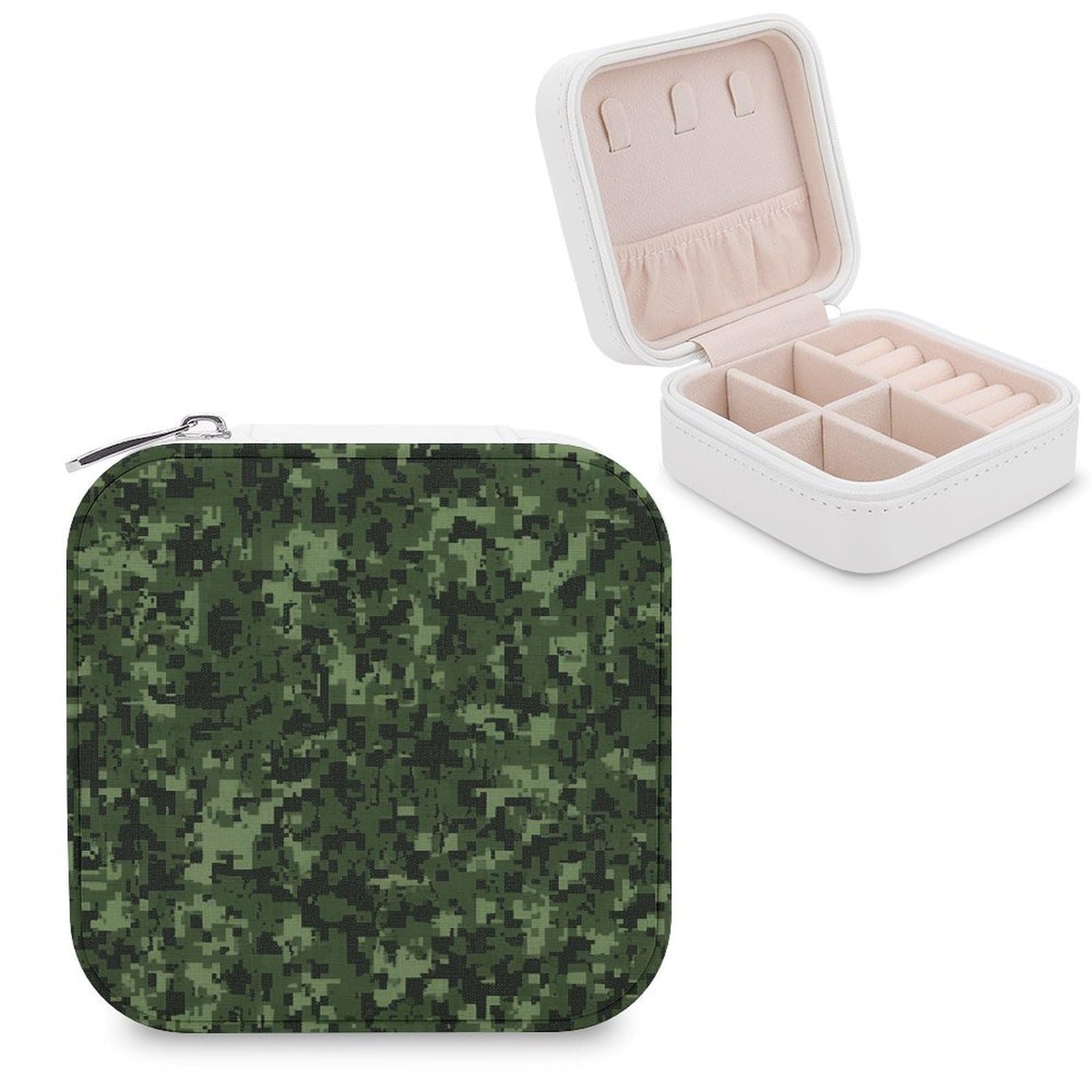 VstaDank Green Army Digital Camouflage Travel Jewelry Case Zipper Portable Small Jewelry Box Custom Pu Leather Mini Traveling Jewelry Organizer for Rings Earrings Necklace Bracelet Girls Women