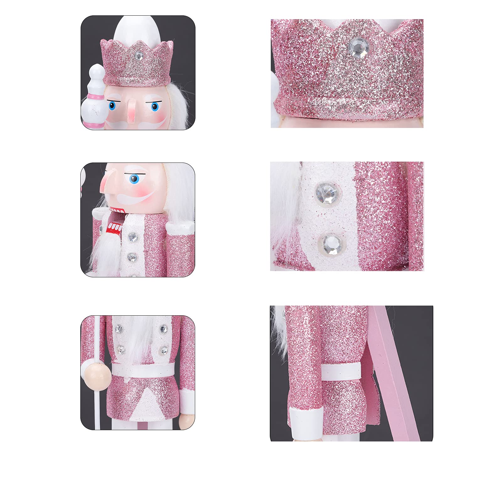 Falafoty 4 Stück Rosa Weihnachts-Nussknacker Aus Holz - 13cm Dekofiguren