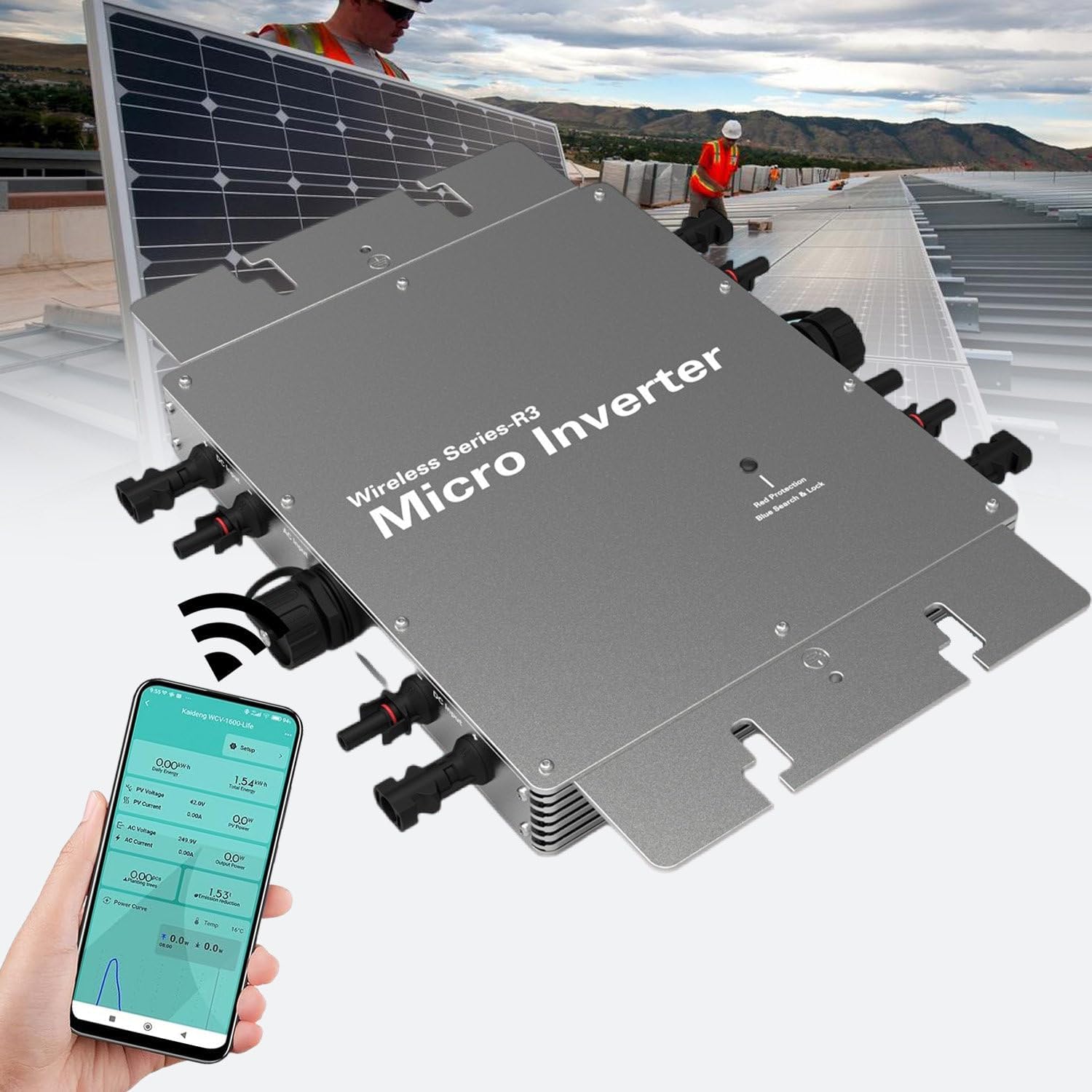 DAZULI 1200W 1400W 1600W 2000W 2400W 2800W Solar Inverter Grid Tie Mppt Micro Inverter, Dc22-60V to 230V 120V Self Cooling Pure Sine Wave Solar Inverter W/Ac Connection Cable,2800W