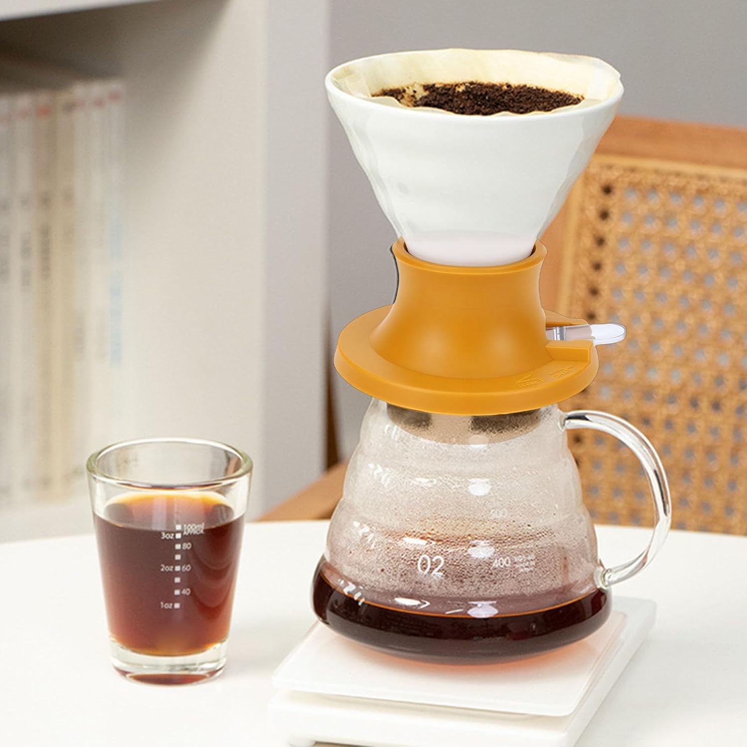 Fockety Pour Over Coffee Maker, Portable Pour Over Coffee Dripper, Ceramic Maker, Manual Brew, Single Cup Porcelain Slow Filter Cone for Home, Caf, Restaurant, Camping (Yellow)