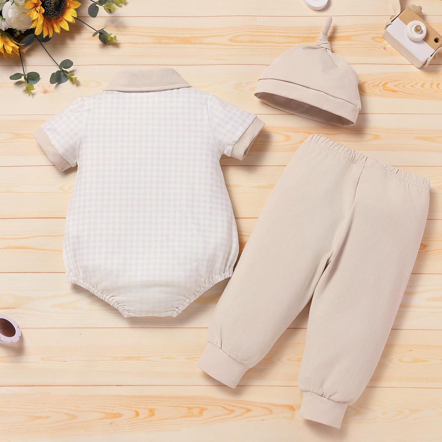 IBTOM CASTLE Newborn Infant Baby Clothes New to The Crew Outfit Short Sleeve Romper + Pants + Hat 3PCS Outfits Set - Image 5