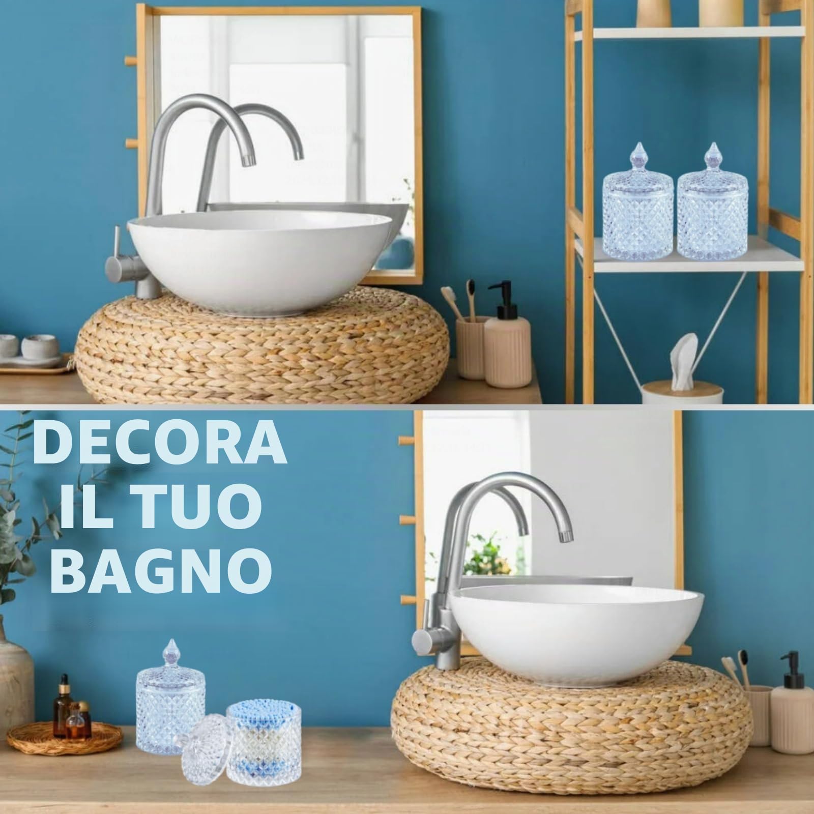 2 pz 10 oz vetro cotton fioc Holder dispenser cotone pad titolare barattoli trasparenti con coperchio accessorio bagno trucco vanità batuffoli di cotone batuffolo di lana Q Tip portacandele