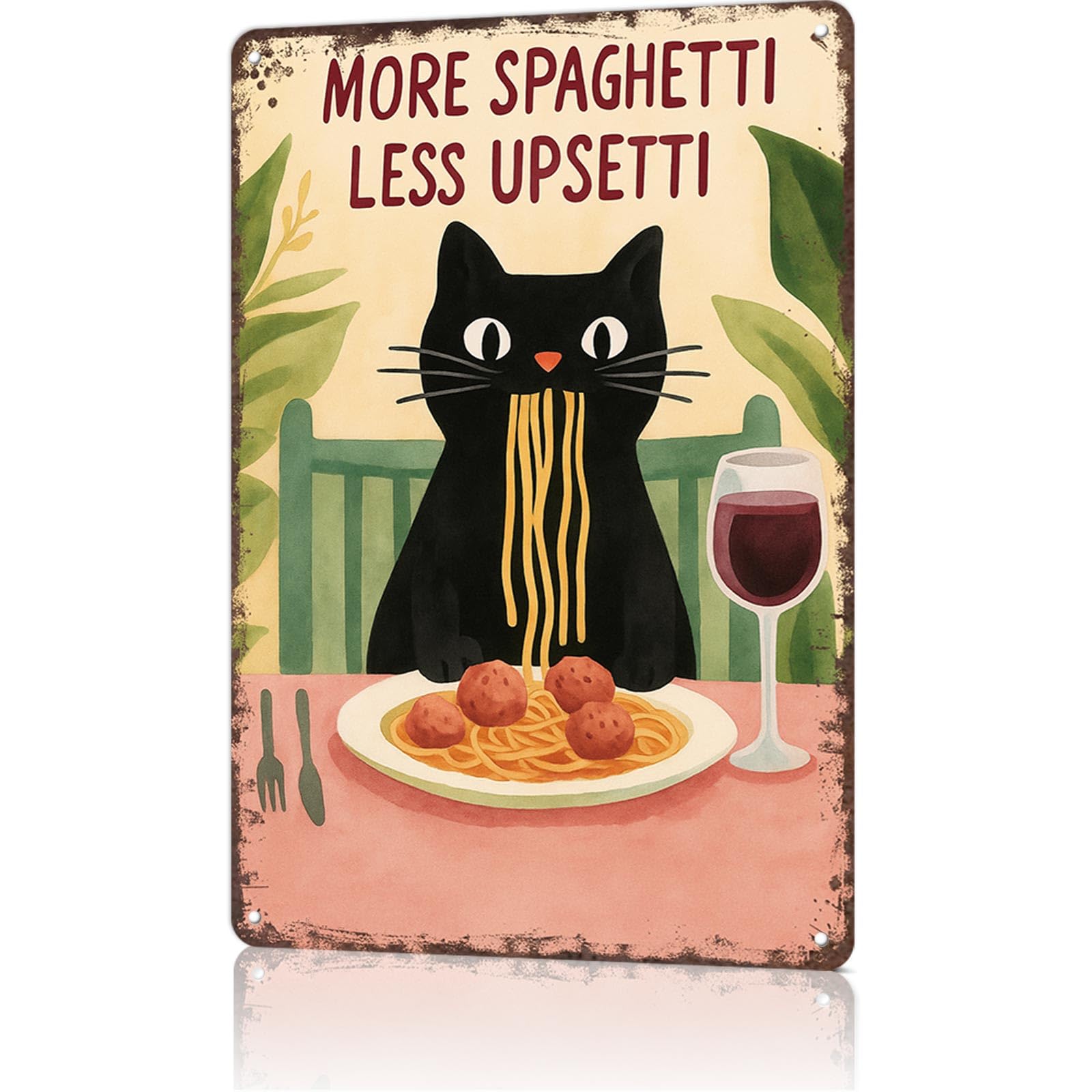KWQDOZF Funny Vintage Metal Sign More Spaghetti Less Upsetti Print Poster Wall Art for Home Living Room Office Bar Decor 8X12inch