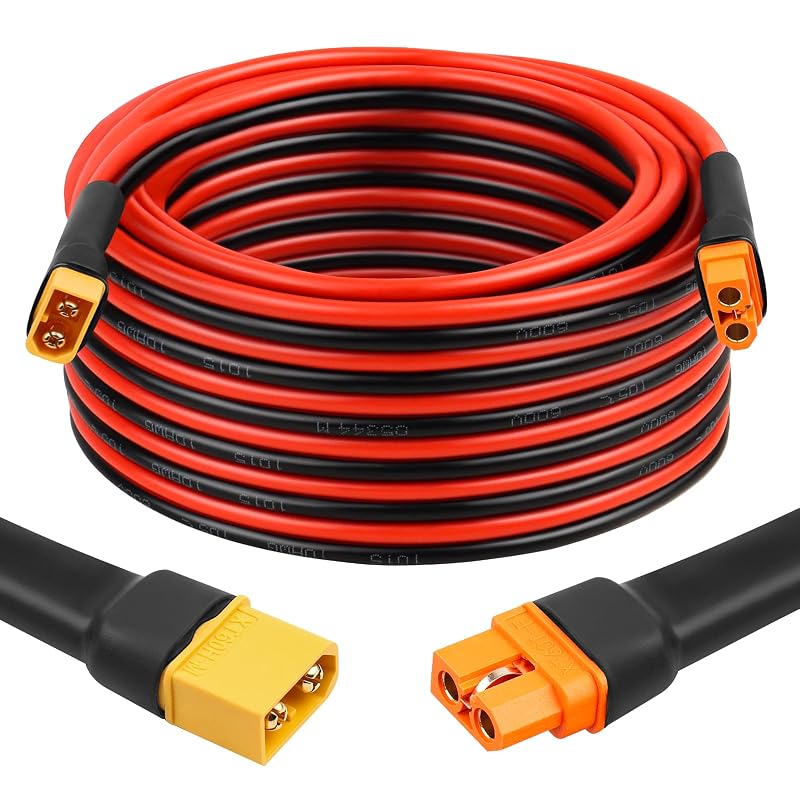 Cabo de Extensão XT60i para XT60 MOOKEERF 10AWG com 9,14 m, Fêmea XT60i e Macho XT60, 1 unidade