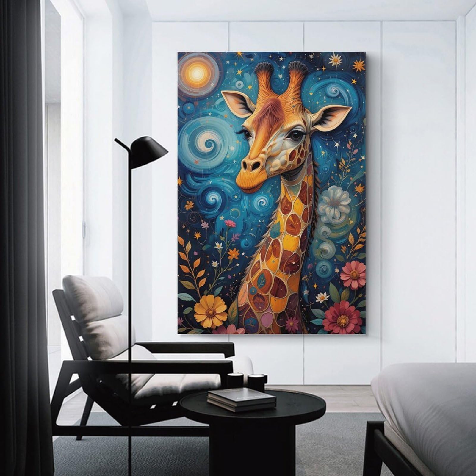 Junmoney Room Decor Wall Art Whimsical Giraffe in A Starry Night, 20x30inch(50x75cm), for Workspace Walls, Study Corners Or Bedrooms, A Smart Decor Choice for Study Walls
