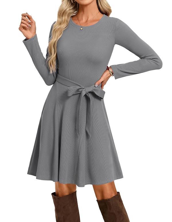 GRACE KARIN Women's 2026 Fall Long Sleeve Belted Mini Dresses Gray M by GRACE KARIN - Used condition - US$34.24