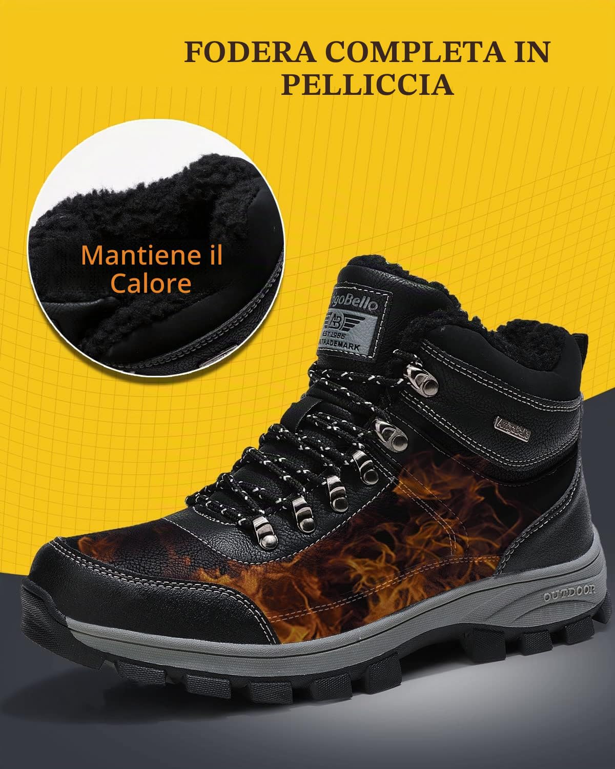 ARRIGO BELLO Uomo Stivali da Neve Invernali Scarpe Allineato Pelliccia Caloroso Caviglia Piatto Stivaletti Sportive Boots Escursionismo 41-46