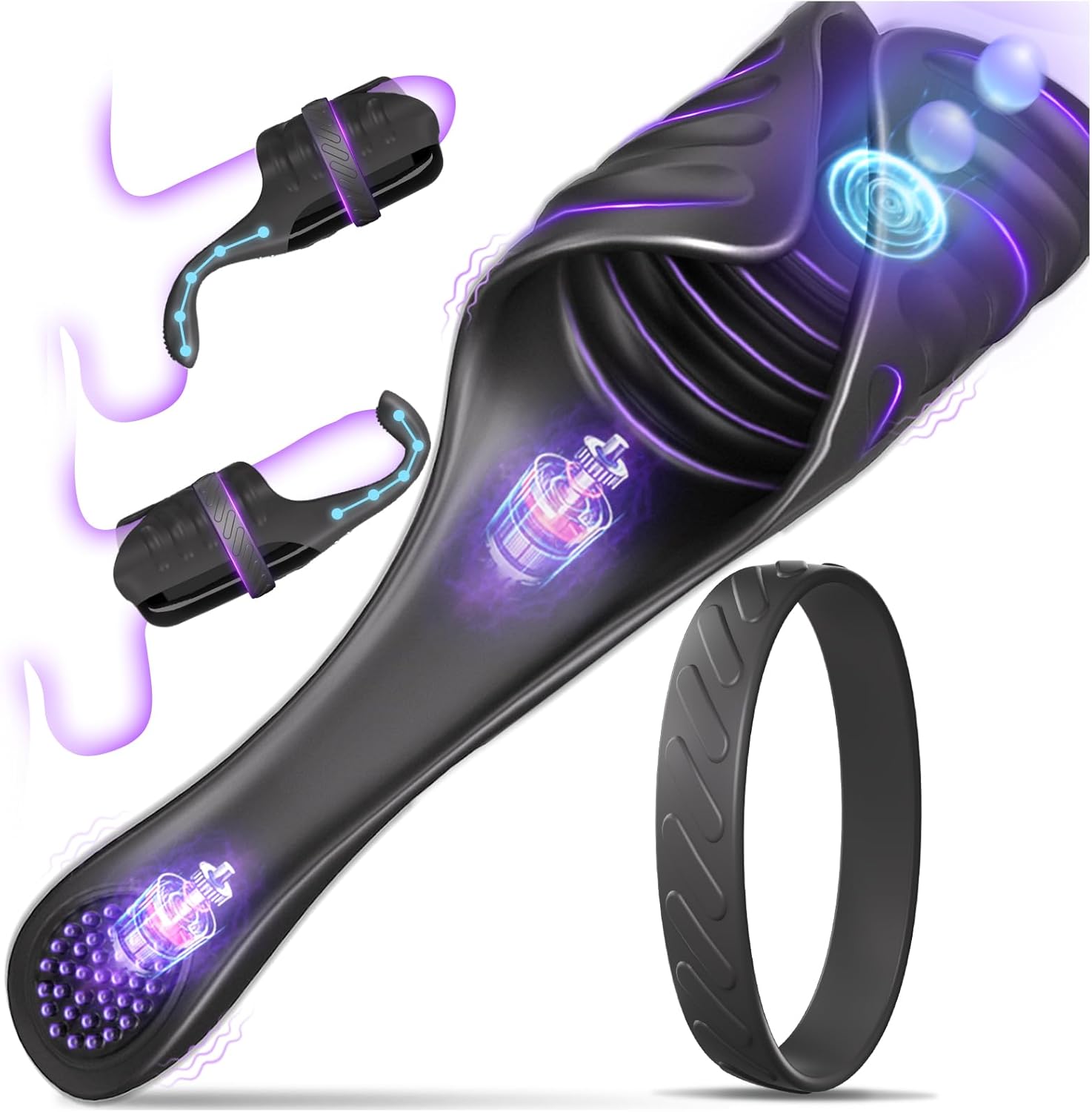 Tapping Vibrating Male Masturbator with Bend-to-Fit Testicle Vibrator, Hands Free Penis Vibrator Stroker Trainer with Cock Ring, Adult Sex Toys for Men, Mens Vibrating Blowjob Sex Machine Masturbation - Amazon product rated Grade B