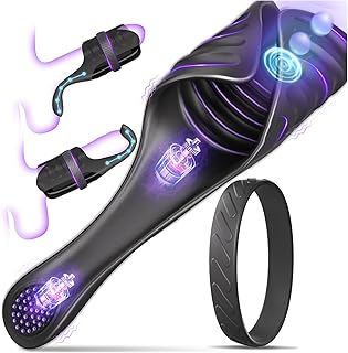 Masturbâteur Homme Mains Libres à Vibrations Par Tapotement Avec Vibromasseur De Testicules Ajustable, Masturbateurs Masculins Sex Toys, Masturbateur Sextoy Homme Automatique Avec Anneau Penien